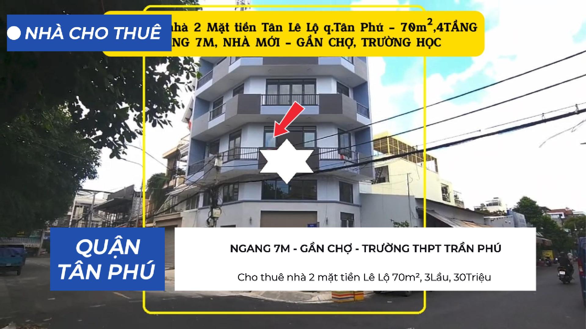  Cho thuê nhà 2 mặt tiền Lê Lộ 70m², 3Lầu, 30Triệu - NGANG 7M 