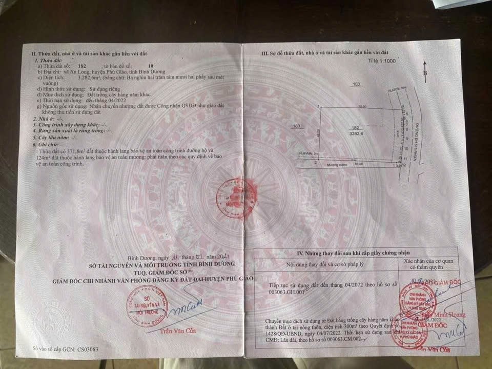  BÁN ĐẤT CHÍNH CHỦ - MẶT TIỀN Xã An Long, Phú Giáo, Bình Dương 