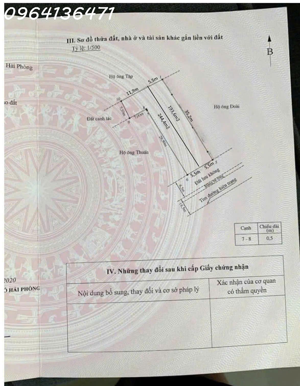 CC cần bán lô đất siêu đẹp mặt tiền đường Quý Kim, Đồ Sơn, HP, DT 193,6m2, giá đầu tư 
