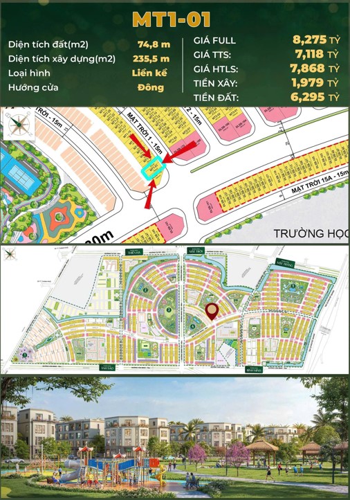  ???? LIỀN KỀ 4 TẦNG – MT1-01  PHÂN KHU MẶT TRỜI – VINHOMES GOLDEN CITY 