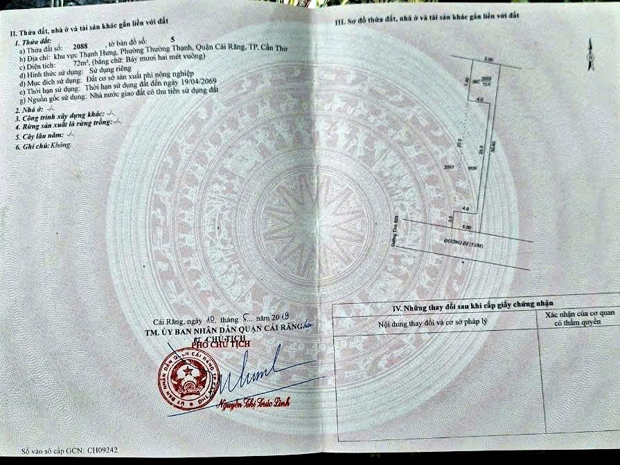 ĐẤT ĐẸP – GIÁ TỐT  – CHÍNH CHỦ CẦN BÁN Tại khu vực Thạnh Hưng, Cái Răng, Cần Thơ. 