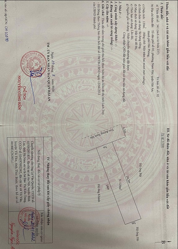  Bán Đất Mặt Đường Nam Hải, Hải An – 120m² Thổ Cư 100% – Giá Chỉ 36 Triệu/m² 