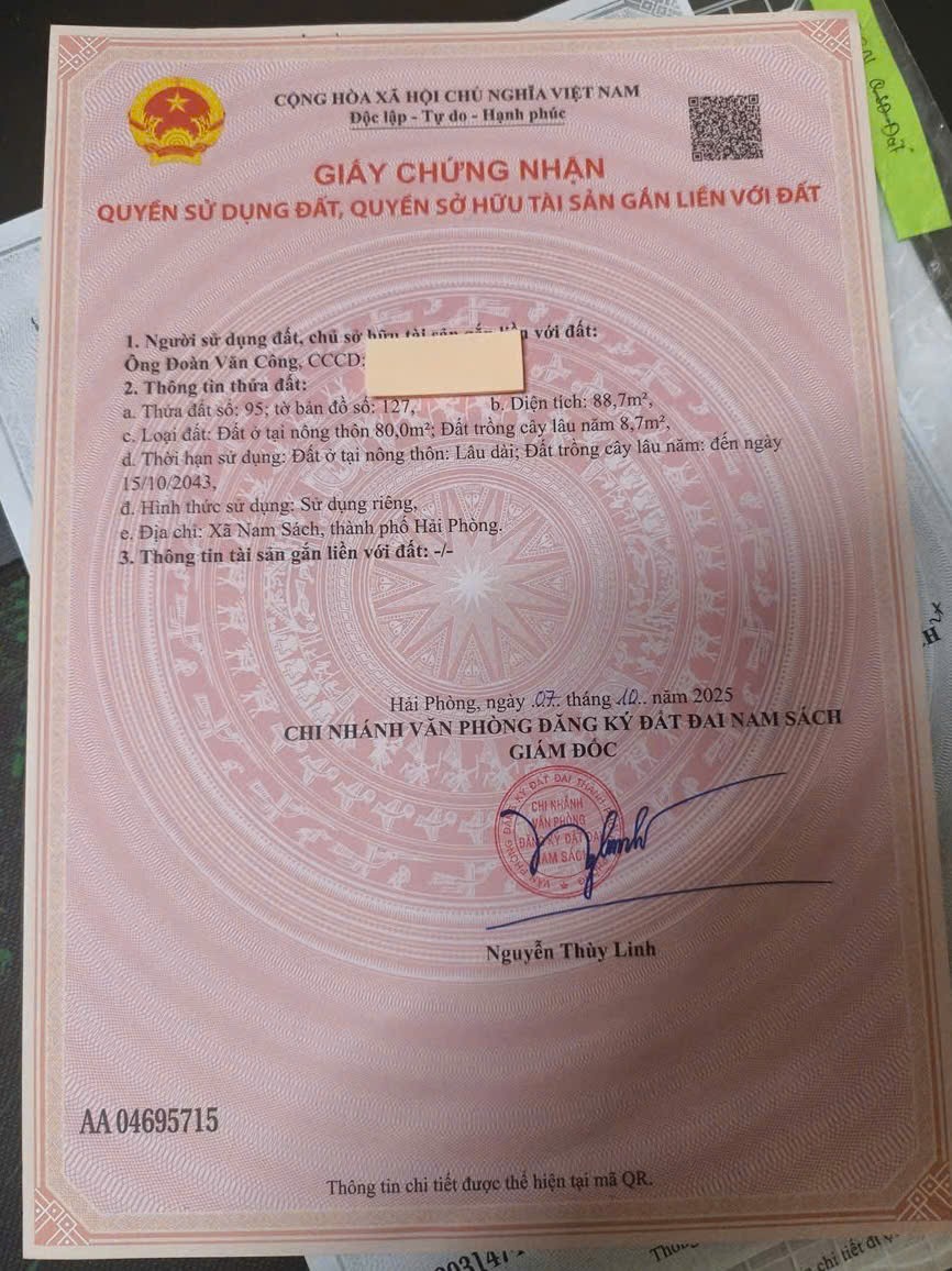  CHÍNH CHỦ BÁN GẤP LÔ ĐẤT ĐẸP VỊ TRÍ ĐẮC ĐỊA Tại THÔN TRÂM KIỀU,  NAM SÁCH, TP HẢI PHÒNG 