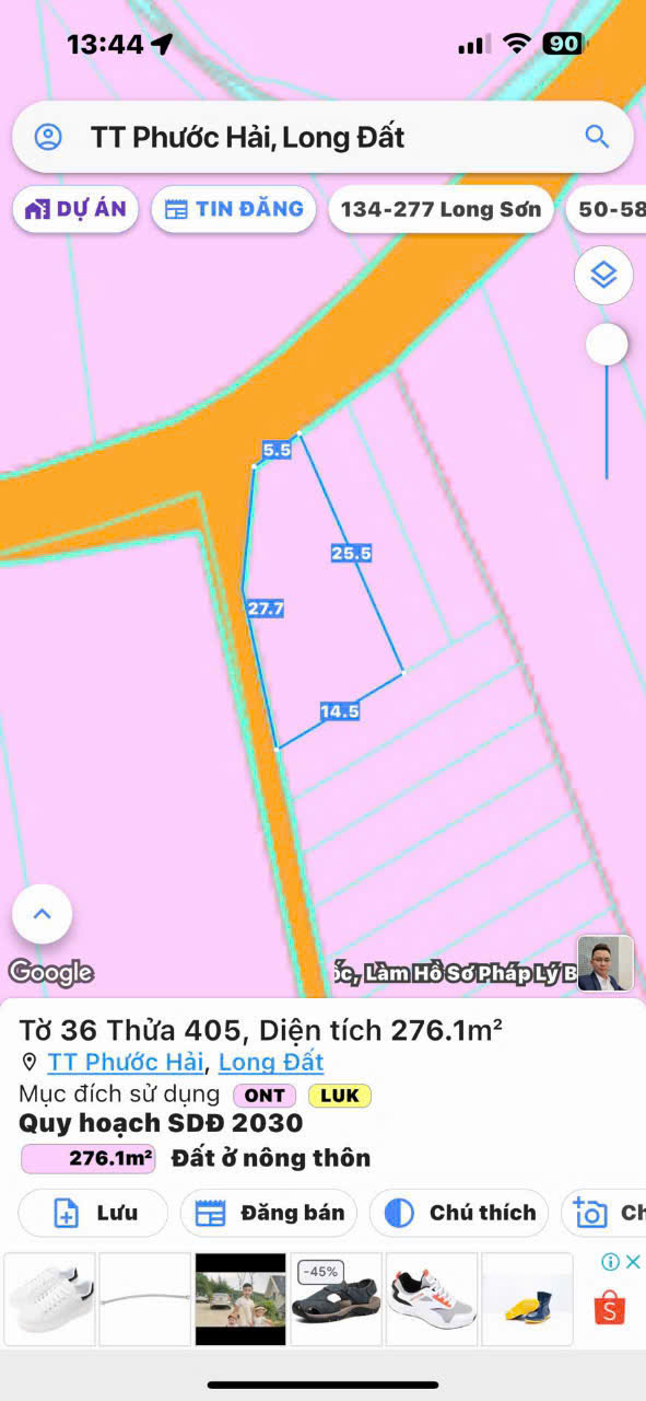  Lô góc 2 mặt tiền tại thị trấn phước hải . Đường nhựa khu dân cư ???????????? Tổng dt 276m có 100,1m thổ cư 