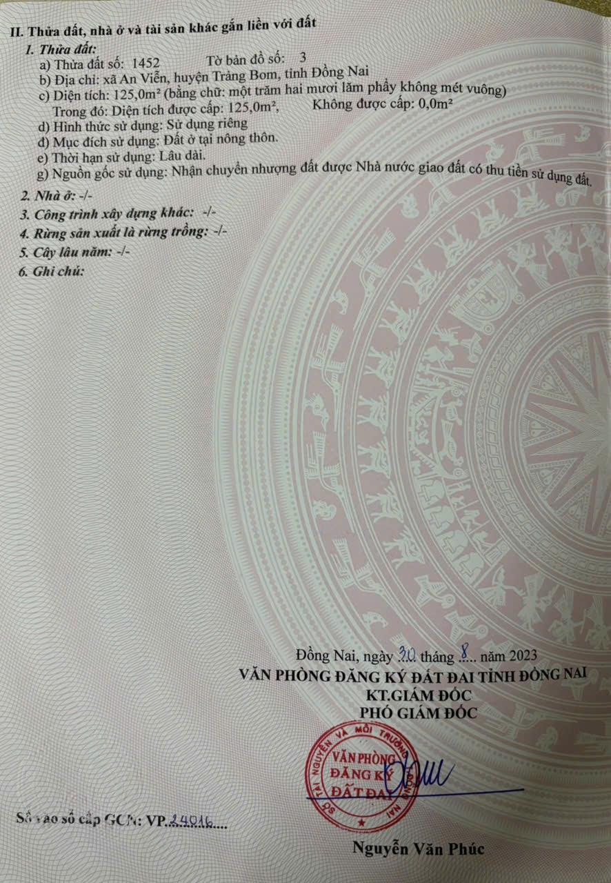  HOT BÁN NHANH ĐẤT ĐẸP - GIÁ TỐT - Vị Trí Đắc Địa Tại Xã An Viễn, Huyện Trảng Bom, Tỉnh Đồng Nai 