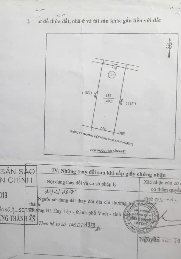  Bán đất đẹp 140m2 mặt đường Lý Thường Kiệt, P Lê Lợi - TP Vinh 