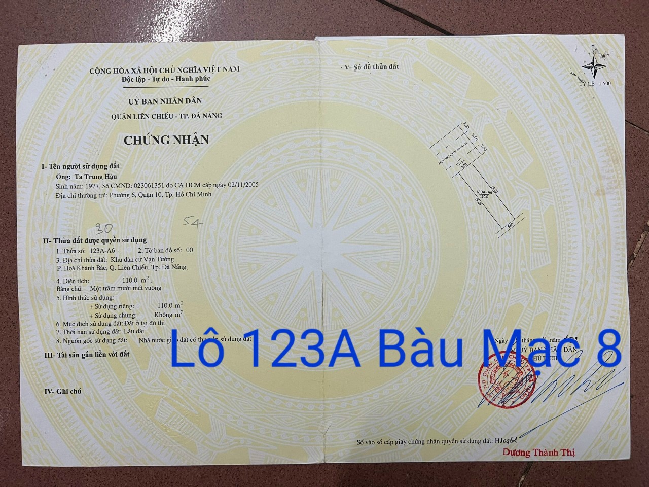  Chính chủ gửi bán lô đất MT Bàu Mạc 8, P Hoà Khánh.Đà Nẵng 