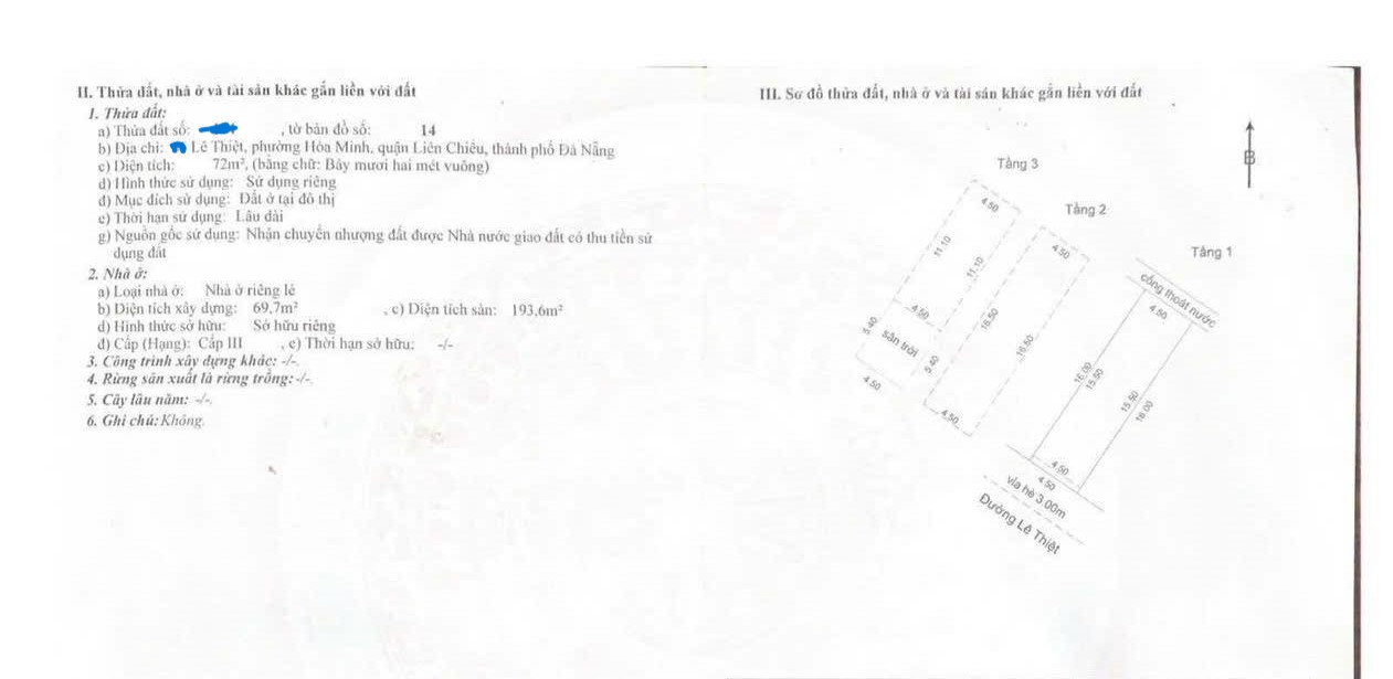  NHÀ 3 TẦNG LÊ THIỆT - trung tâm phường Hòa Khánh - Gần biể 