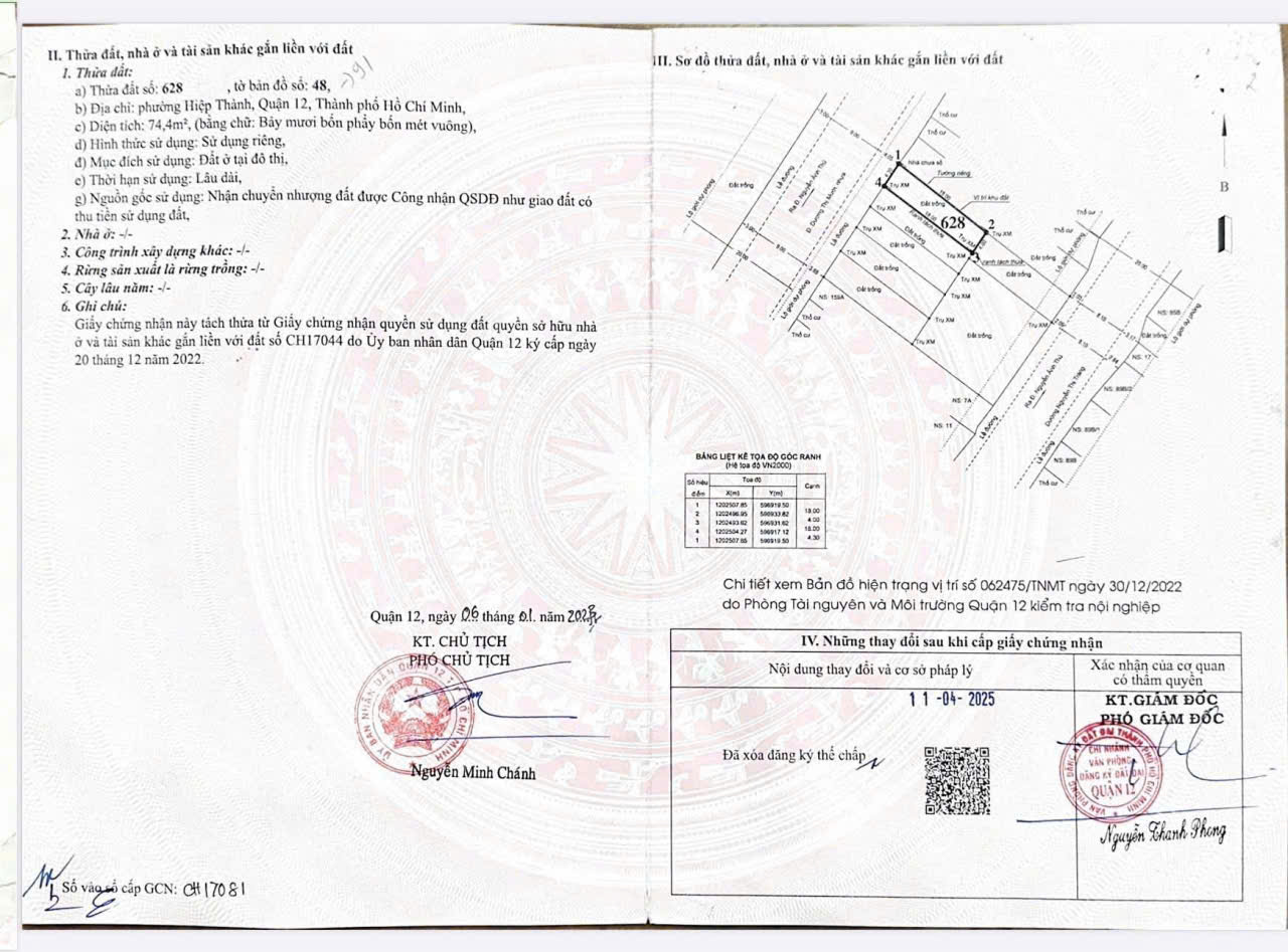 BÁN GẤP LÔ ĐẤT (4x20) MẶT TIỀN DƯƠNG THỊ MƯỜI – QUẬN 12 – GIÁ CHỈ 7,65 TỶ 
