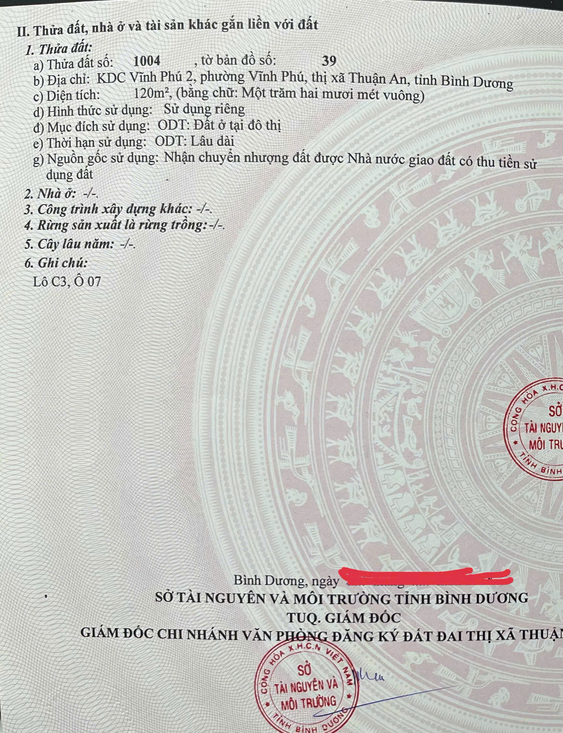  Bán Lô Đất Tại  KDC Vĩnh Phú 2, PVĩnh Phú, Thị Xã Thuận An,  Bình Dương. 