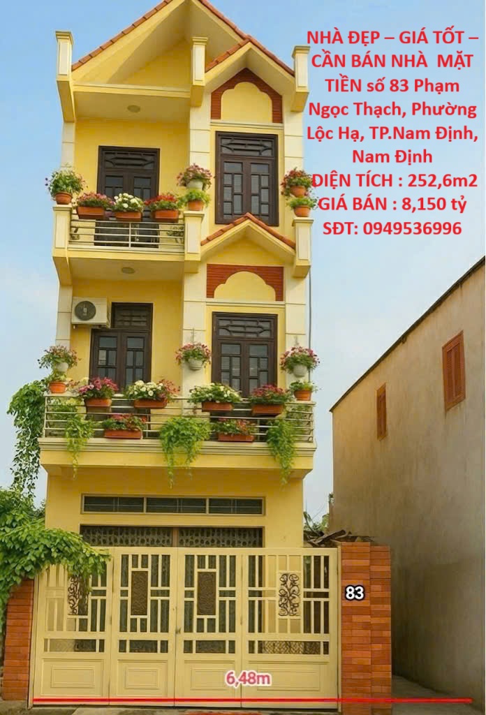  NHÀ ĐẸP – GIÁ TỐT –CẦN BÁN NHÀ  MẶT TIỀN số 83 Phạm Ngọc Thạch, Phường Lộc Hạ, TP.Nam Định, Nam Định 