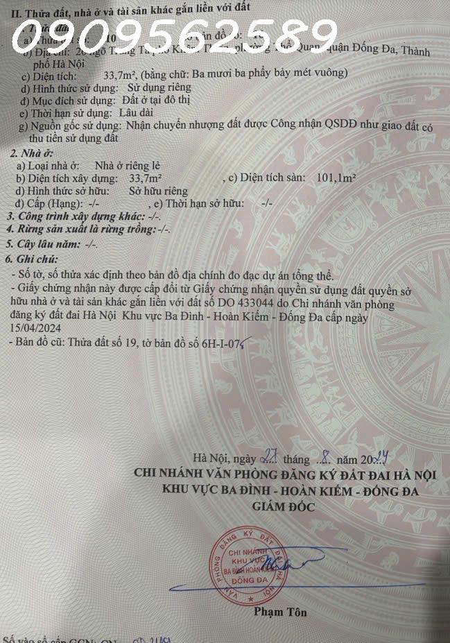  Bán nhà địa chỉ: Số 35, mặt ngõ Trung Tả, Phố Khâm Thiên, Phường Thổ Quan, Đống Đa, Hà Nội. 