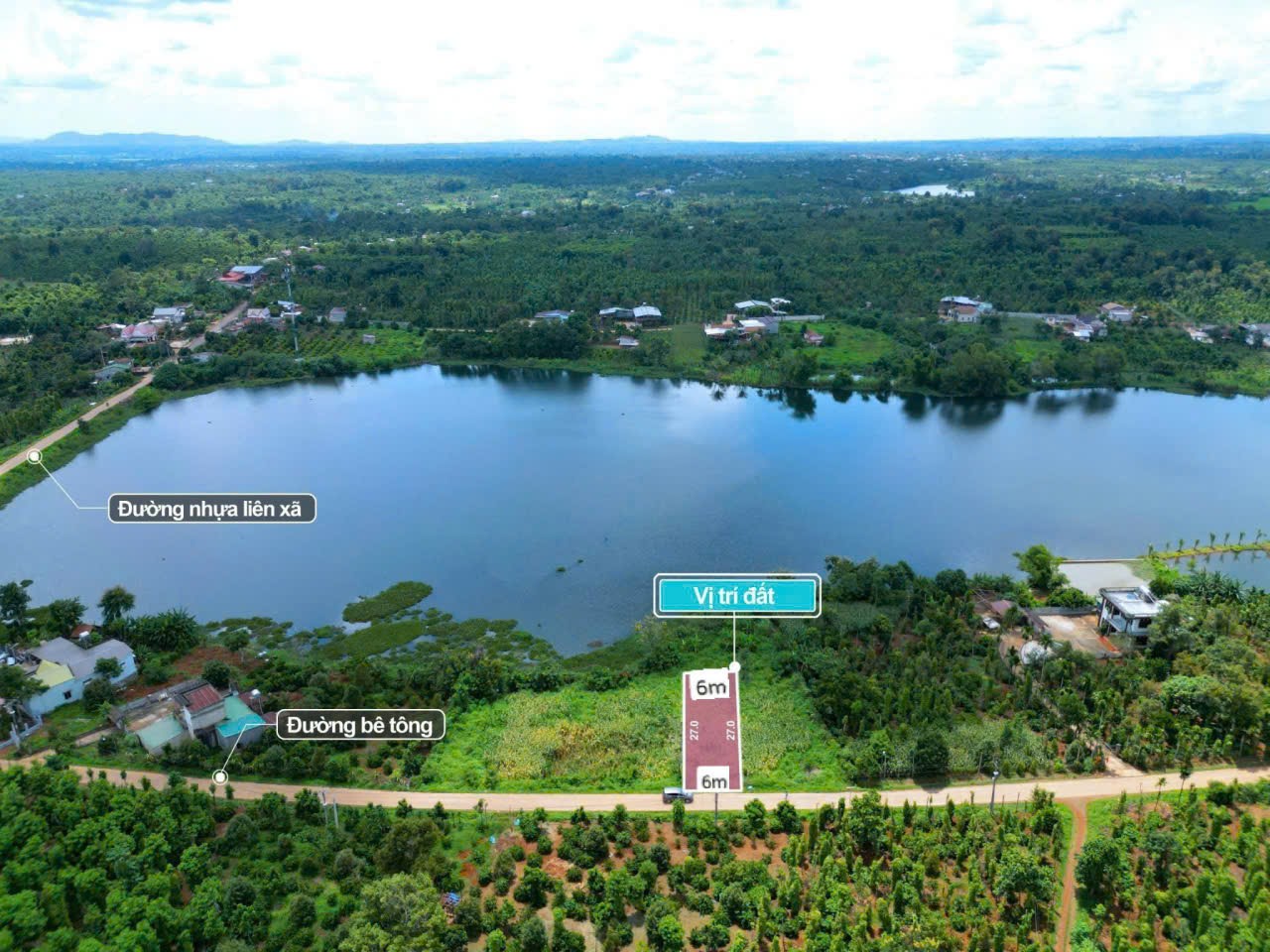  Cư Kuin- Đắk Lắk đất giáp hồ tự nhiên dt 6*27m sẵn thổ cư kdc đông đường bê tông tới đất giá chỉ 4xxtr 