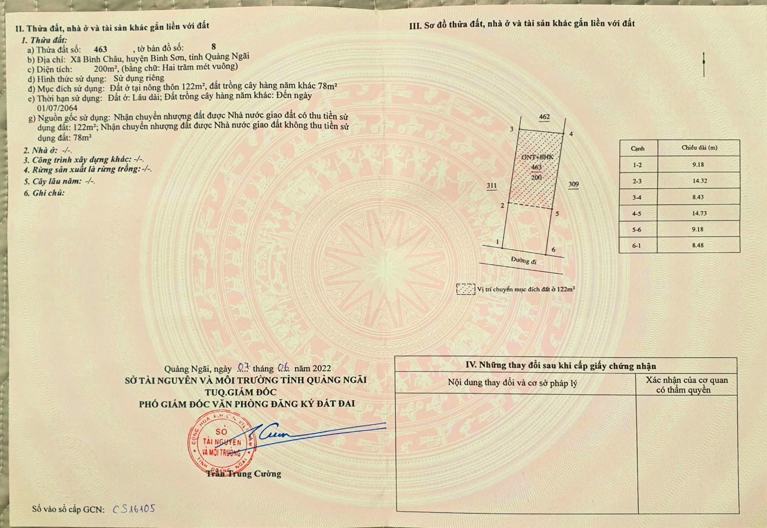  Vườn biển châu tân quảng ngãi, 200mv c0s 122m thổ cư giá  1 tỷ 279 triệu tlcc 