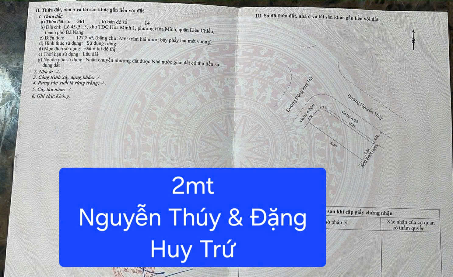  ????BÁN LÔ GÓC ĐẸP 2MT – ĐẶNG HUY TRỨ & NGUYỄN THÚY 