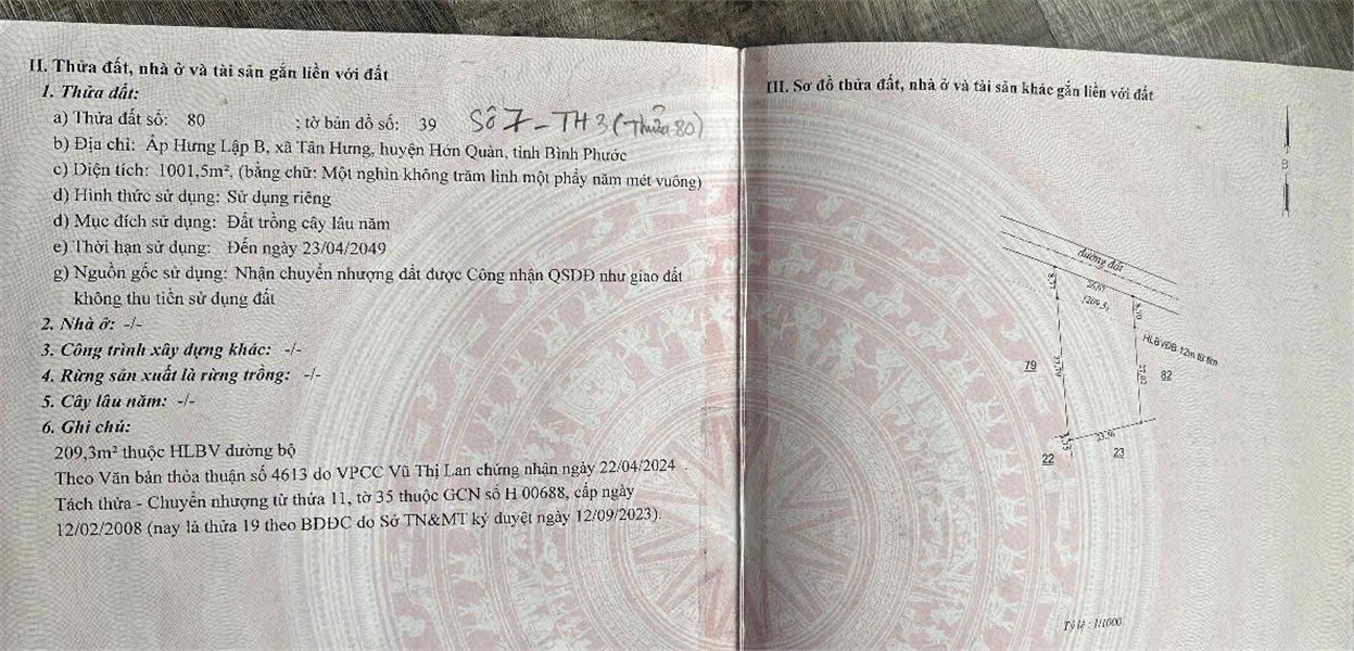  HOT HOT - CẦN BÁN LÔ ĐẤT TẠI Ấp Hưng Lộc B, Tân Hưng, Hớn Quản, Bình Phước (Tân Hưng, Đồng Nai mới) 