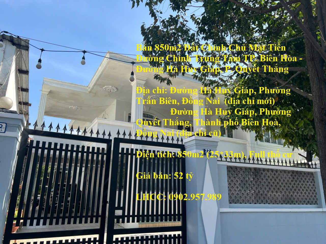  Bán 850m2 Đất Chính Chủ Mặt Tiền Đường Chính Trung Tâm TP.Biên Hòa-Đường Hà Huy Giáp, P.Quyết Thắng 