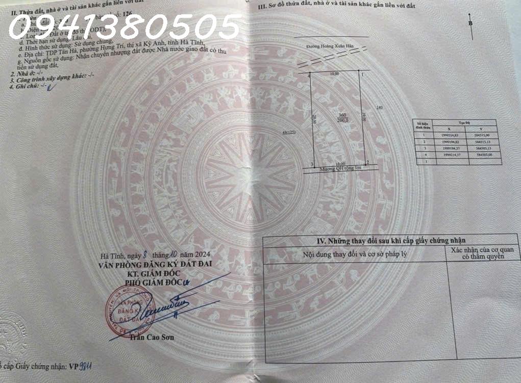  Bán đất trung tâm Phường Hưng Trí (nay là Sông Trí). 