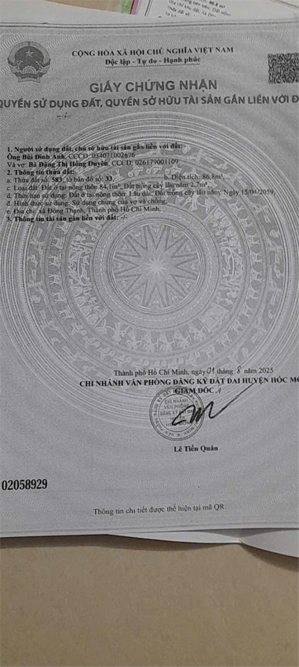  Chính chủ cần bán nhanh lô đất đẹp tại xã Đông Thạnh, huyện Hóc Môn, TPHCM 