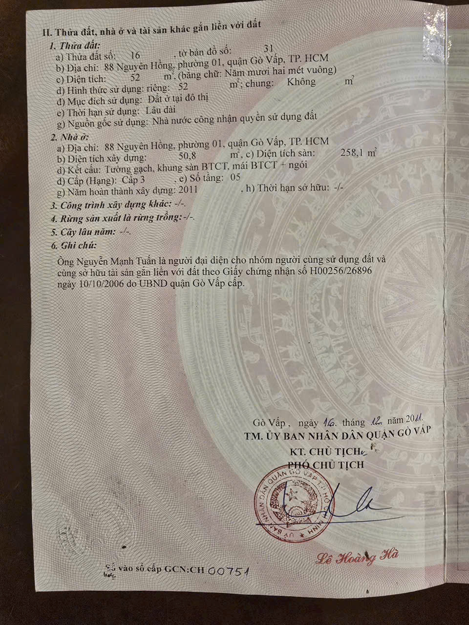  Bán mặt tiền kinh doanh 88 nguyên hồng p1 gò vấp 