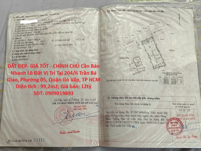  ĐẤT ĐẸP- GIÁ TỐT - CHÍNH CHỦ Cần Bán Nhanh Lô Đất Vị Trí Tại Quận Gò Vấp, TP HCM 