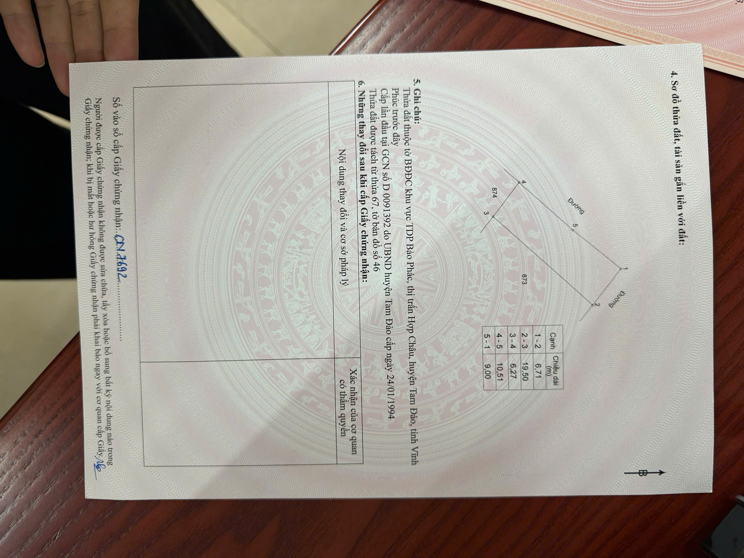  Bán lô đất 123,6m2 ( thổ cư 80m, 43,6m đất vườn) Thuộc Thôn Bảo Phác – Tam Đảo – Vĩnh Phúc. 