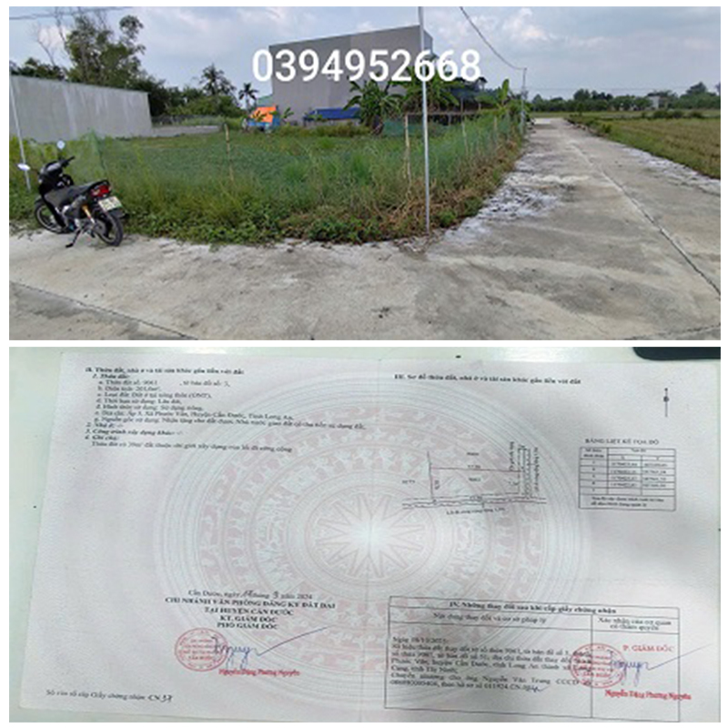  ĐẤT ĐẸP – GIÁ TỐT. Cần bán gấp trước 25/12, lô đất đầu tư 2 mặt tiền tại xã Phước Vân, Cần Đước, Long An, DT 200m2 