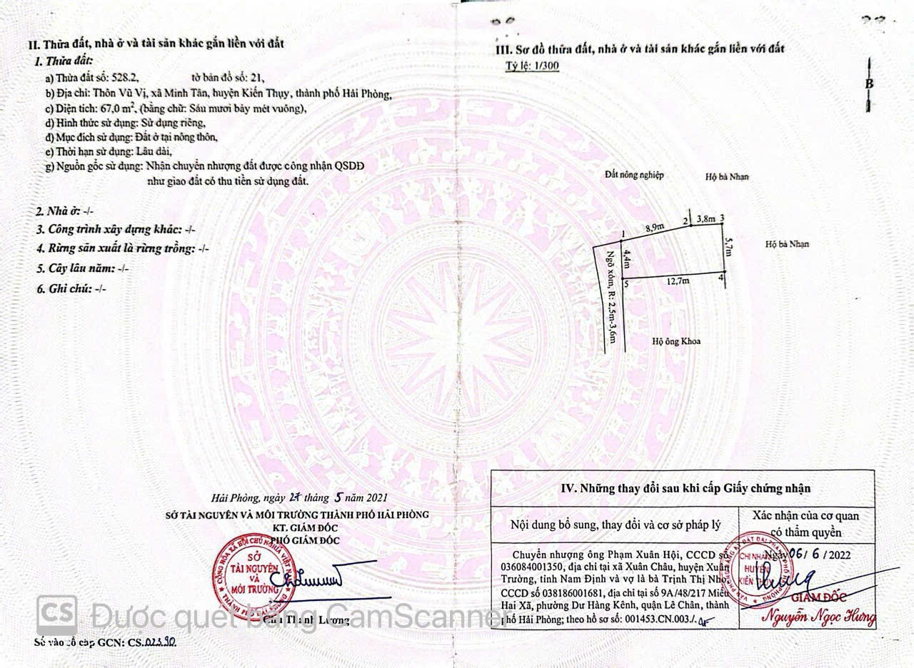  BÁN ĐẤT VŨ VỊ MINH TÂN KIẾN THỤY – 67M2 NỞ HẬU – NGÕ Ô TÔ – GIÁ RẺ TẦM TIỀN  ZALO 0567 222 555 