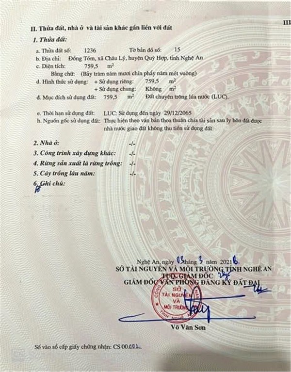  ĐẤT ĐẸP – GIÁ ĐẦU TƯ  -CHÍNH CHỦ  CẦN BÁN NHANH LÔ ĐẤT  TẠI Xã Châu Lý ,Huyện Quỳ Hợp, Nghệ An 