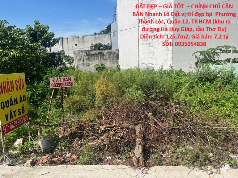  ĐẤT ĐẸP – GIÁ TỐT  – CHÍNH CHỦ CẦN BÁN Nhanh Lô Đất vị trí đẹp tại quận 12, TPHCM 