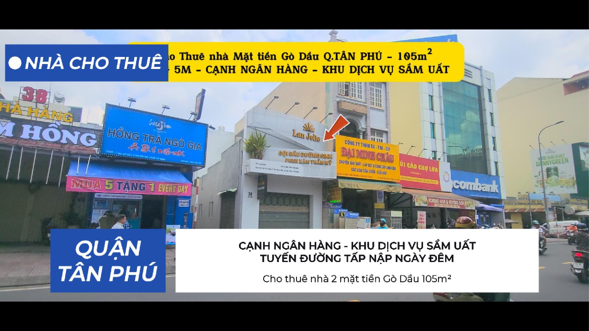  Cho thuê nhà 2 mặt tiền Gò Dầu 105m² -NGANG 5M - KHU DỊCH VỤ SẦM UẤT 