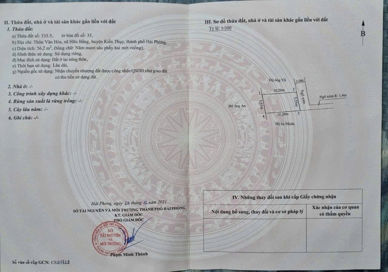  Bán lô đất 56.2m² giá 5xx triệu – Ngõ ô tô Hữu Bằng, vị trí dễ giao dịch  ZALO 0567 222 555 