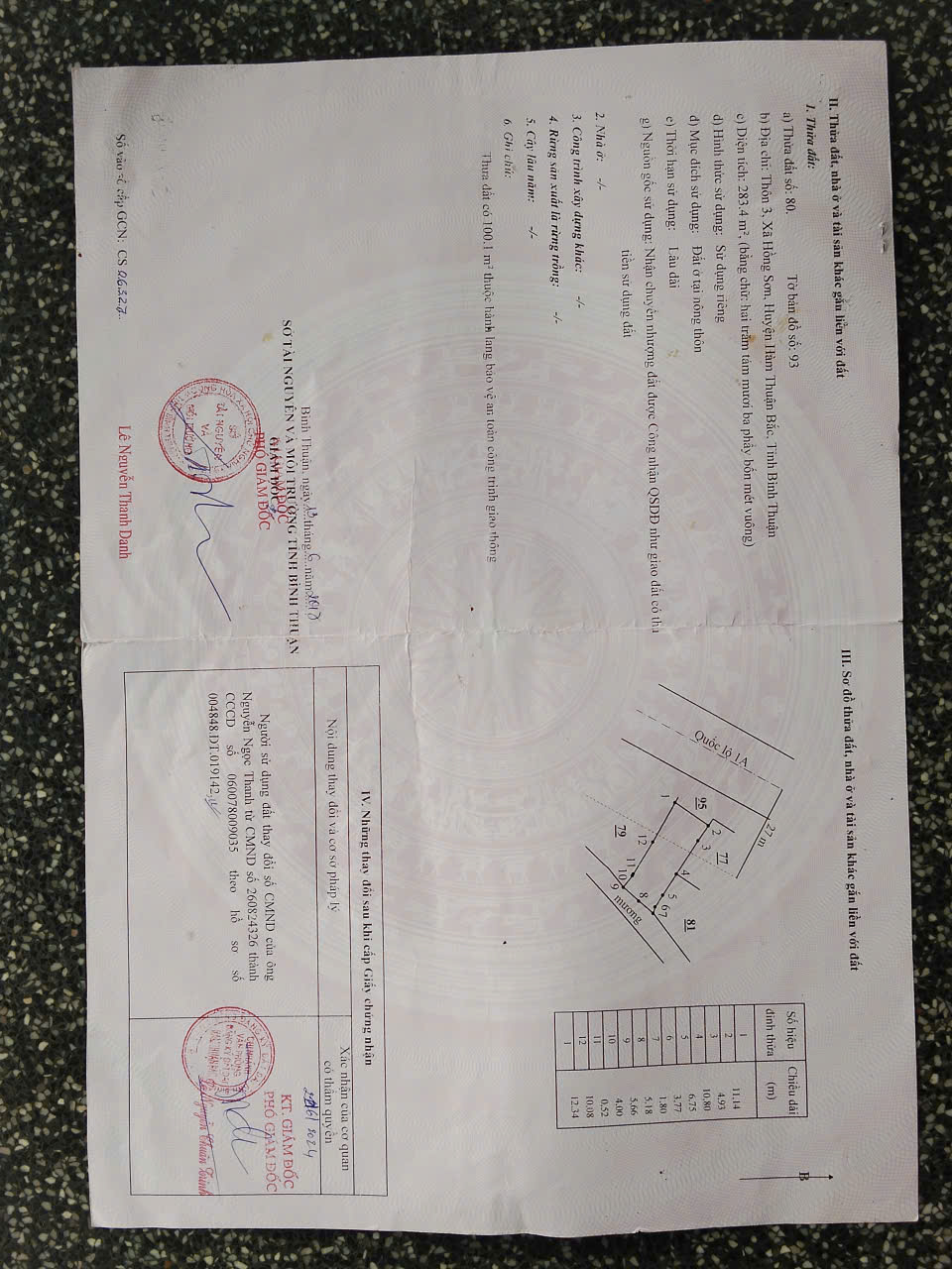  Bán 283,4m2 Đất Thổ Cư Mặt Tiền Quốc Lộ 1A, Thôn 3, Xã Hồng Sơn, Hàm Thuận Bắc, Bình Thuận 