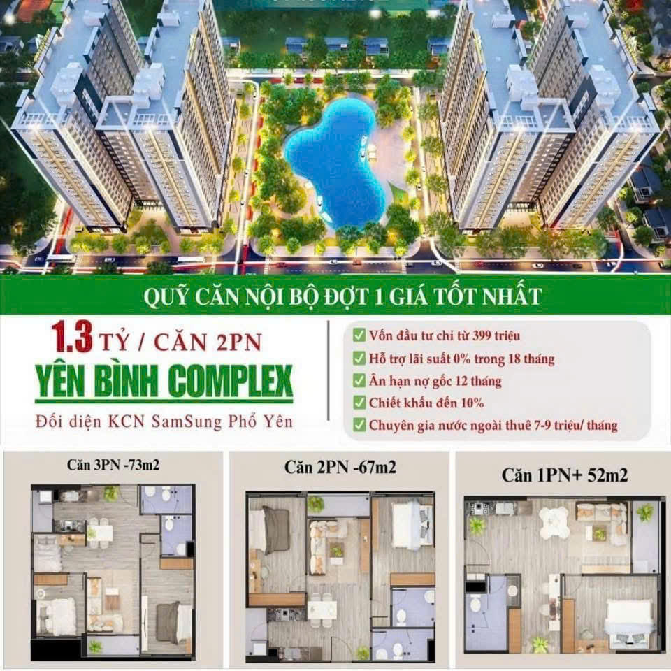  CHUNG CƯ YÊN BÌNH COMPLEX – CĂN HỘ SÁT SAMSUNG, GIÁ MỀM HIẾM CÓ TẠI THÁI NGUYÊN 