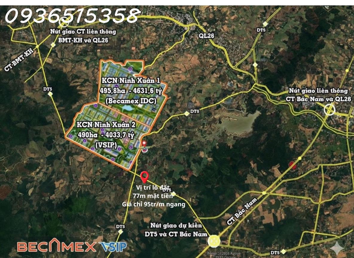  Đất nền giá tốt 77m ngang, cách ngã tư DT5-DT8 100m, đường dt5 quy hoạch 42m – đón sóng KCN Becamex Ninh Xuân 