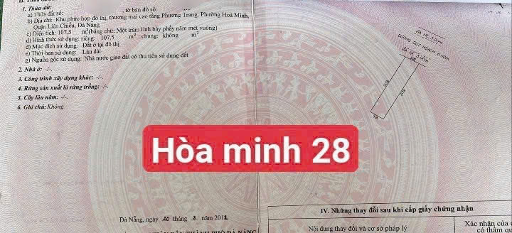  Bán đất đường Hòa Minh 28 - Khu B Phương Trang - Diện tích : 107.5m 