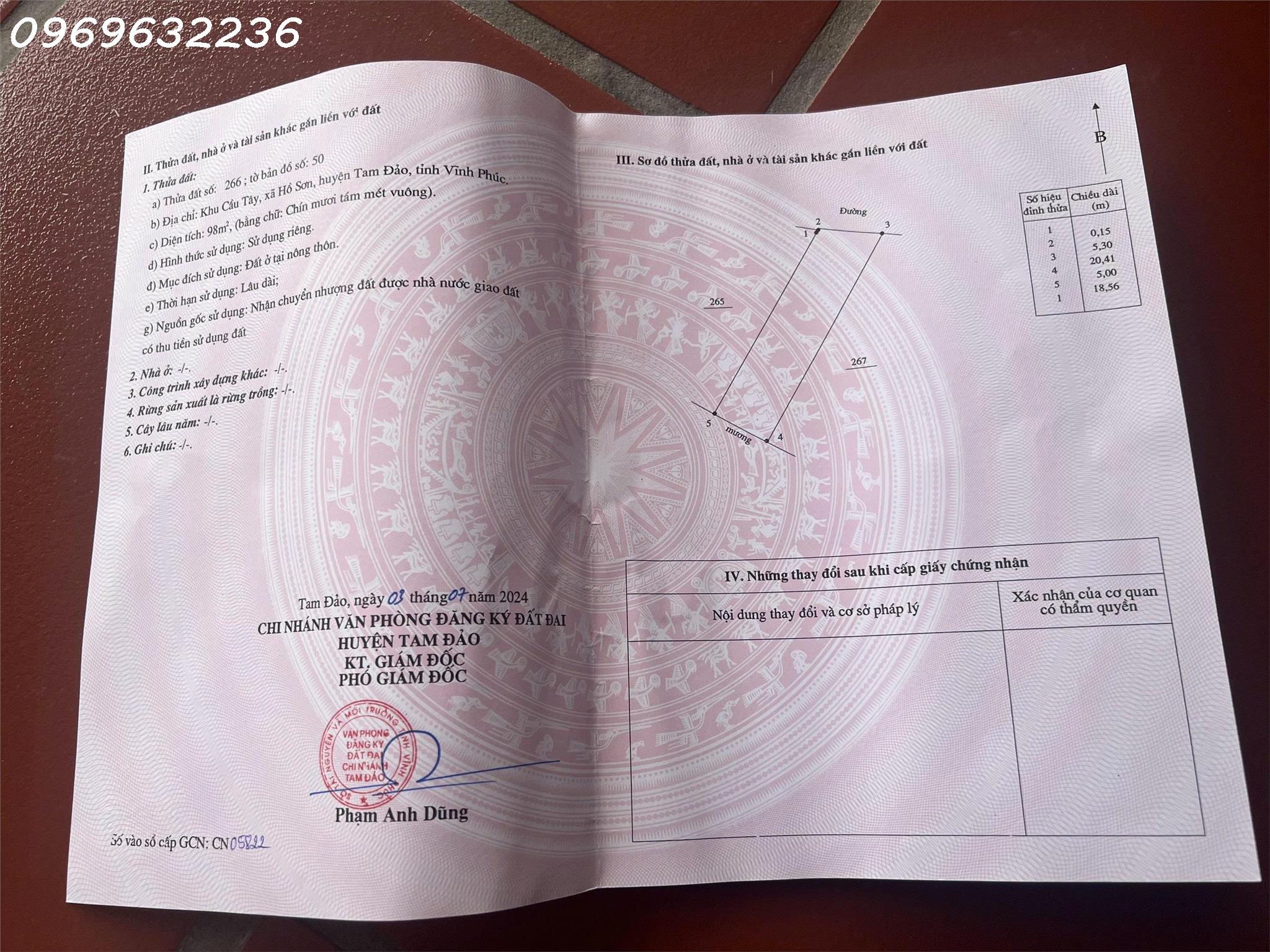  Chính chủ cần bán lô đất siêu đẹp full thổ cư Xã Hồ Sơn, Tam Đảo, Vĩnh Phúc, giá đầu tư 