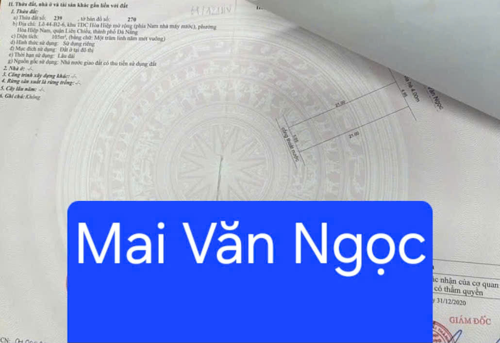  Bán đất đường 7,5m Mai Văn Ngọc - Liên Chiểu - Đà Nẵng. 