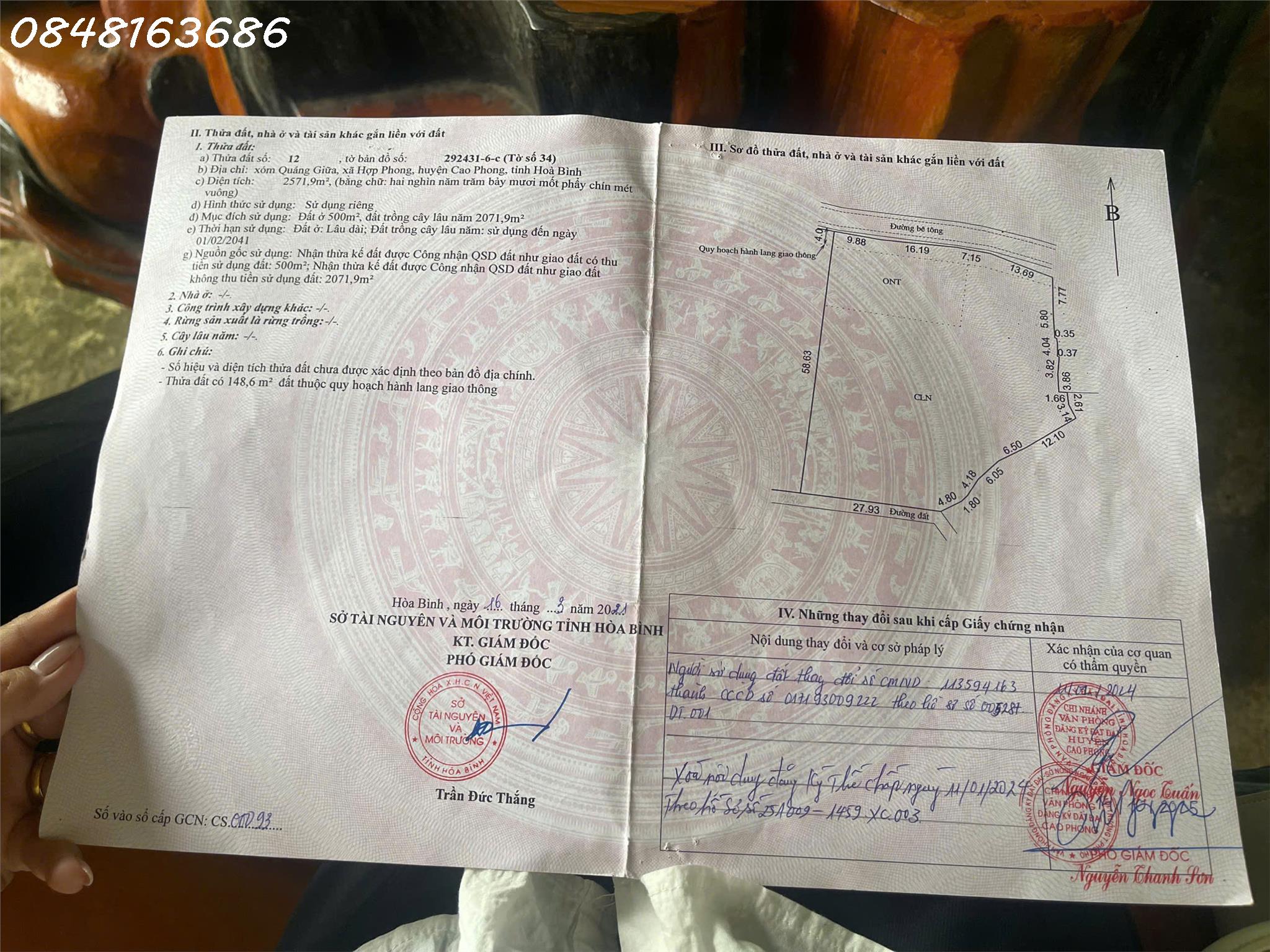  Bán lô đất siêu đẹp trung tâm xã Hợp Phong, Cao Phong, Hoà Bình, DT 480m2, giá đầu tư 