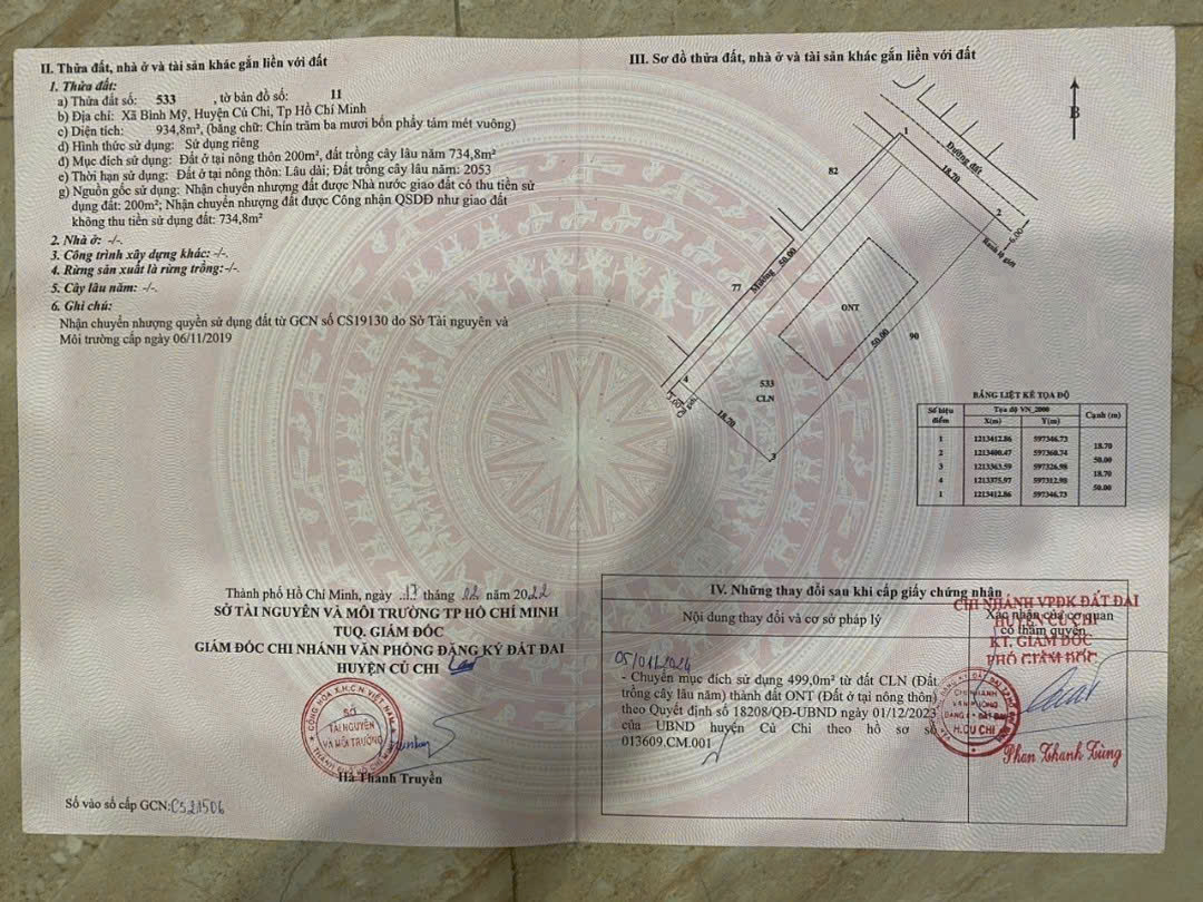  SIÊU PHẨM 2 MẶT TIỀN – ĐẤT THỔ CƯ (18.7X50) HIẾM BÌNH MỸ, CỦ CHI 