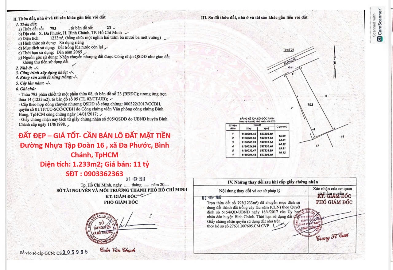  ĐẤT ĐẸP – GIÁ TỐT- CẦN BÁN LÔ ĐẤT MẶT TIỀN  Đường Nhựa Tập Đoàn 16 , xã Đa Phước, Bình Chánh, TpHCM 