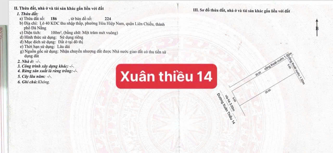  ????????Bán đất đường Xuân Thiều 14 - gần biển - DT 100m2 
