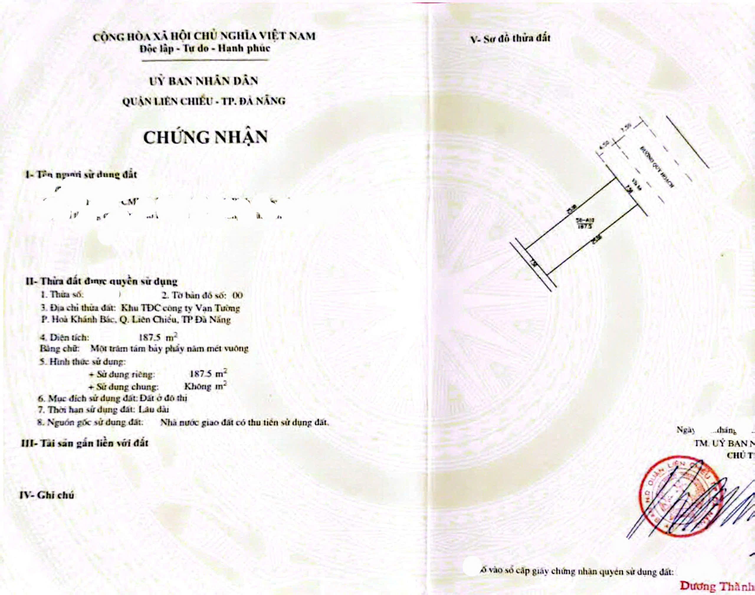  Cần bán lô đất 187,5m2 đường 7.5m PHAN VĂN THUẬT - Liên Chiểu, Đà Nẵng 