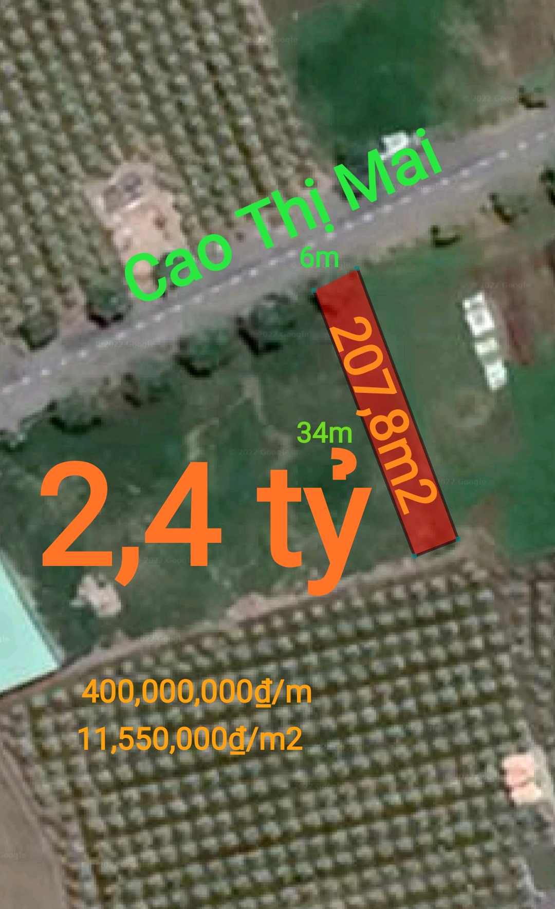  ????Bán lô đất thổ mặt tiền Cao Thị Mai giá 2,4 tỷ 