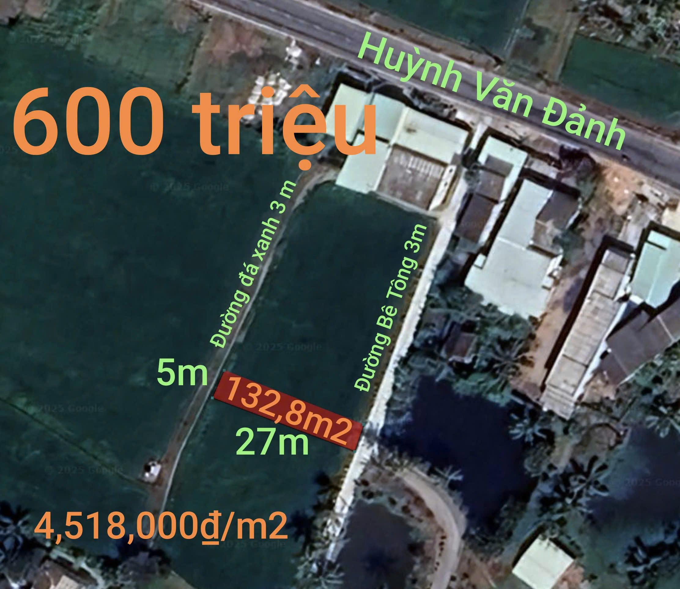  ????Bán lô đất thổ hai mặt tiền gần Quốc Lộ 50B giá 600 triệu 