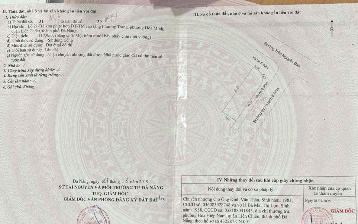  Bán đất lô GÓC 2MT đường Trần Nguyên Đán & Hòa Minh 24 