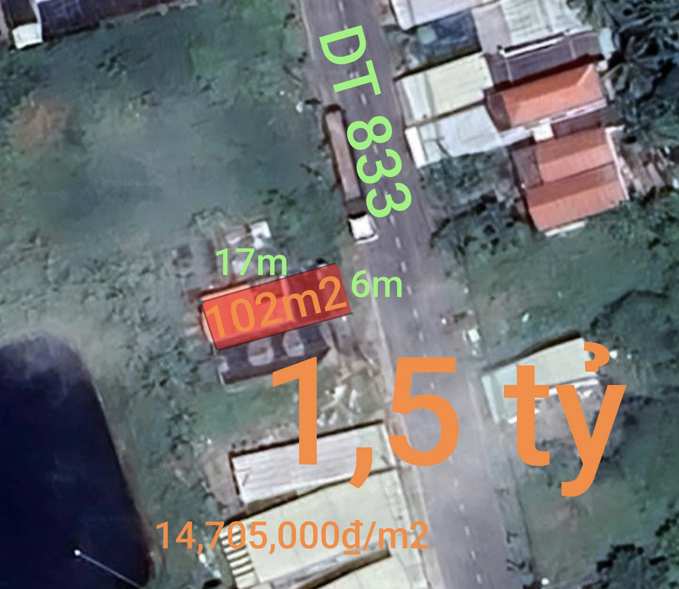  Bán hạ giá mặt tiền tỉnh Lộ 833 gần Quốc Lộ 50B giá 1,5 tỷ 