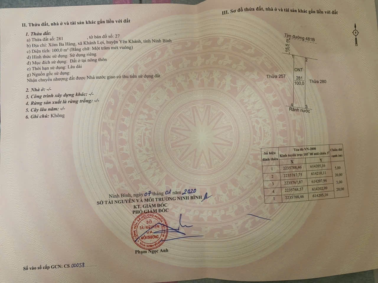  ĐẤT ĐẸP- GIÁ TỐT CẦN BÁN NHANH LÔ ĐẤT VỊ TRÍ ĐẸP tại huyện Yên Khánh, tỉnh Ninh Bình 