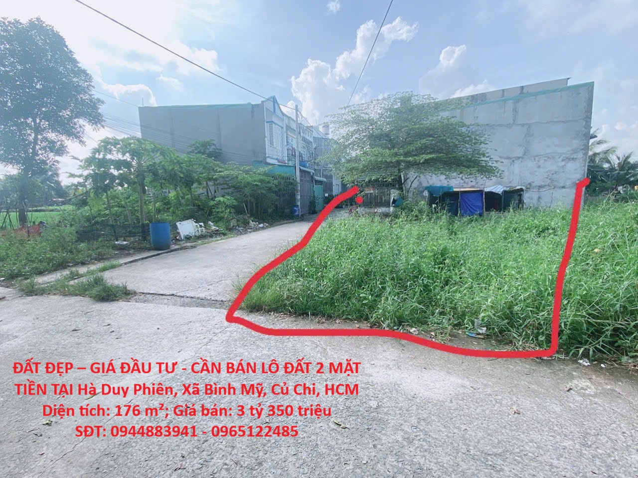  ĐẤT ĐẸP – GIÁ ĐẦU TƯ - CẦN BÁN LÔ ĐẤT 2 MẶT TIỀN TẠI Hà Duy Phiên, Xã Bình Mỹ, Củ Chi, HCM 