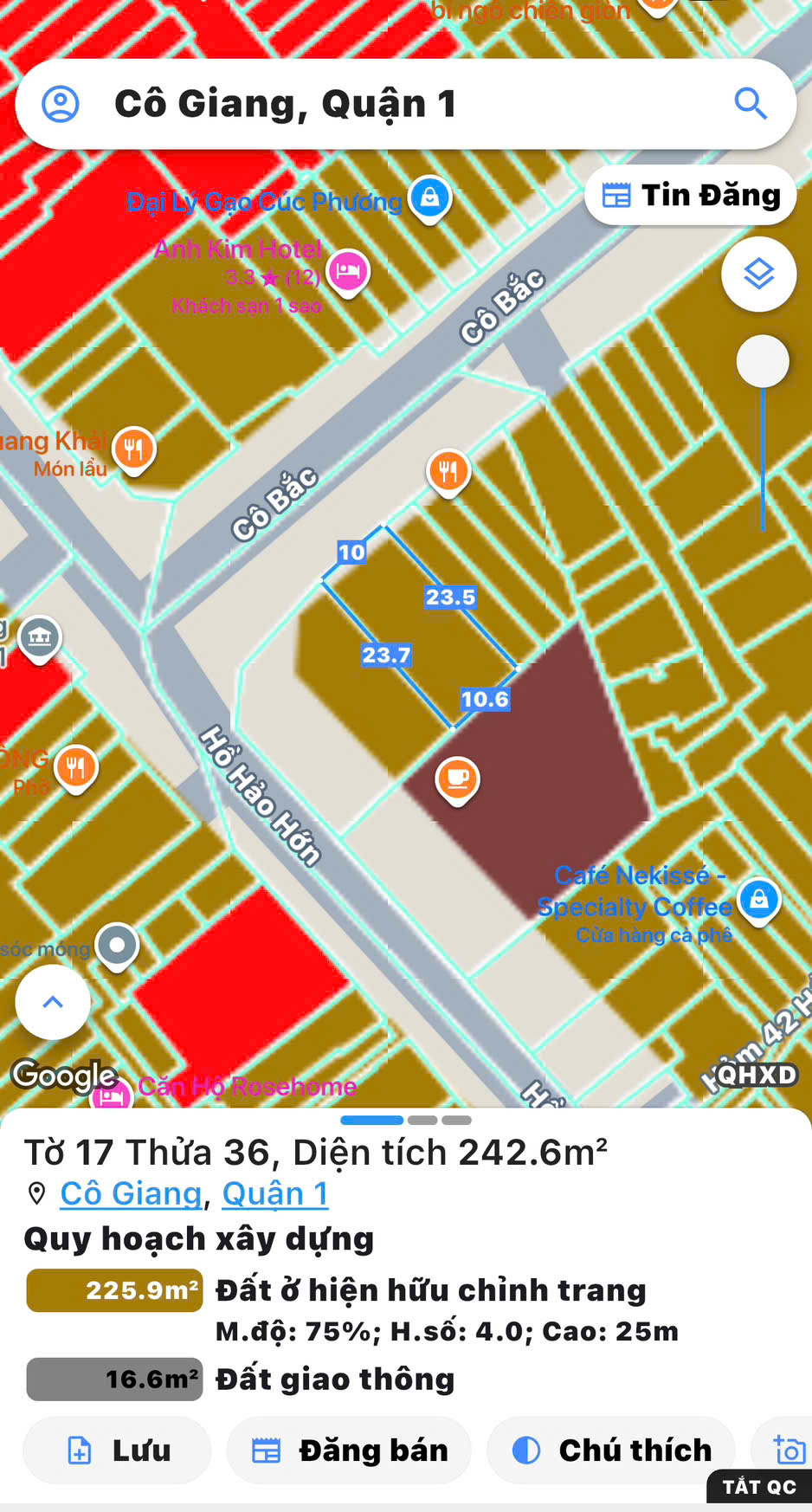  BÁN SIÊU PHẨM NGANG LỚN 11M*24M - MẶT TIỀN KD ĐƯỜNG CÔ BẮC, QUẬN 1 - ĐẮT FULL THỔ CƯ SỔ HỒNG VUÔNG CHUẨN ĐẸP 